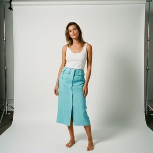 Matthew Bruch Linen-Blend Midi Skirt  🩵